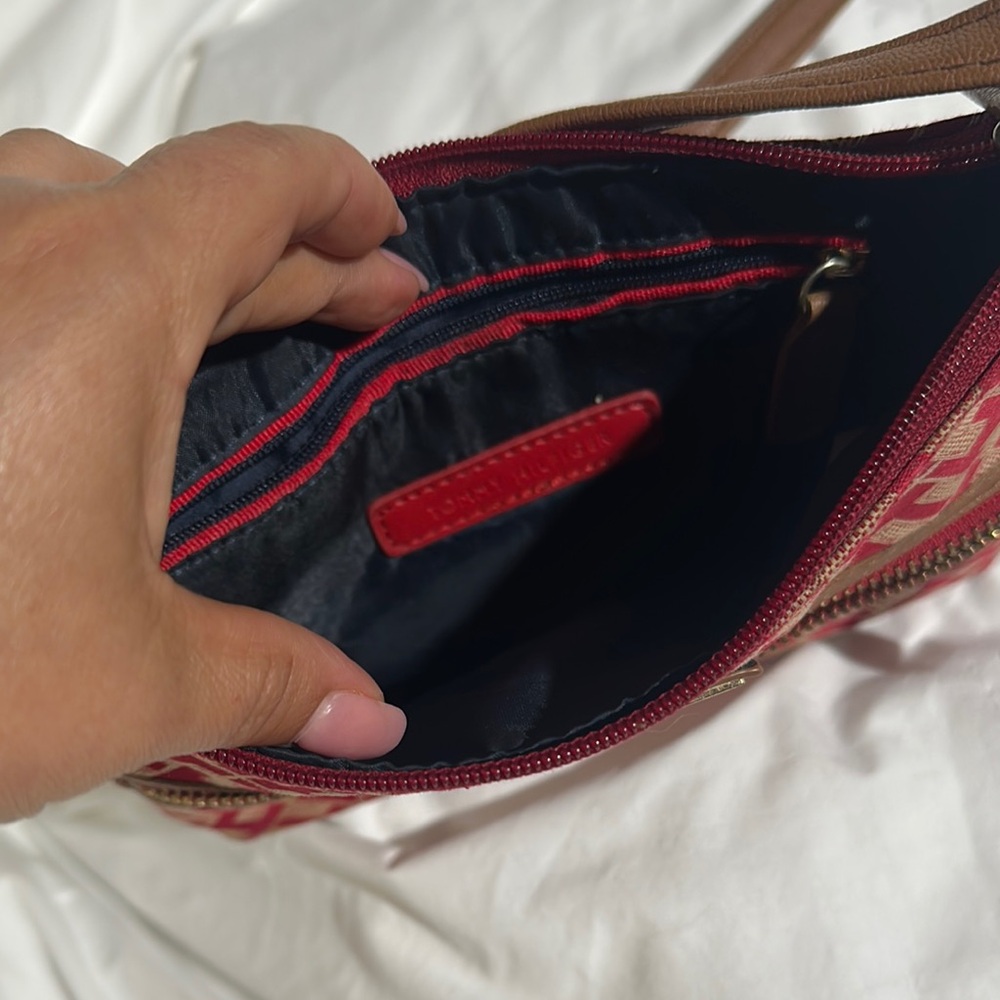 Tommy Hilfiger Red and Brown Crossbody Bag
